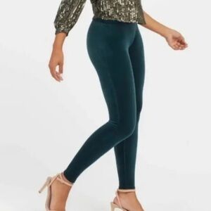 Spanx Malachite Green Solid Velvet Pull On Mid-Rise Leggings Size Small